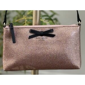 KATE SPADE Amy Mavis Street Rose Gold/Pink Glitter Cross Body Purse/Dust Bag‎